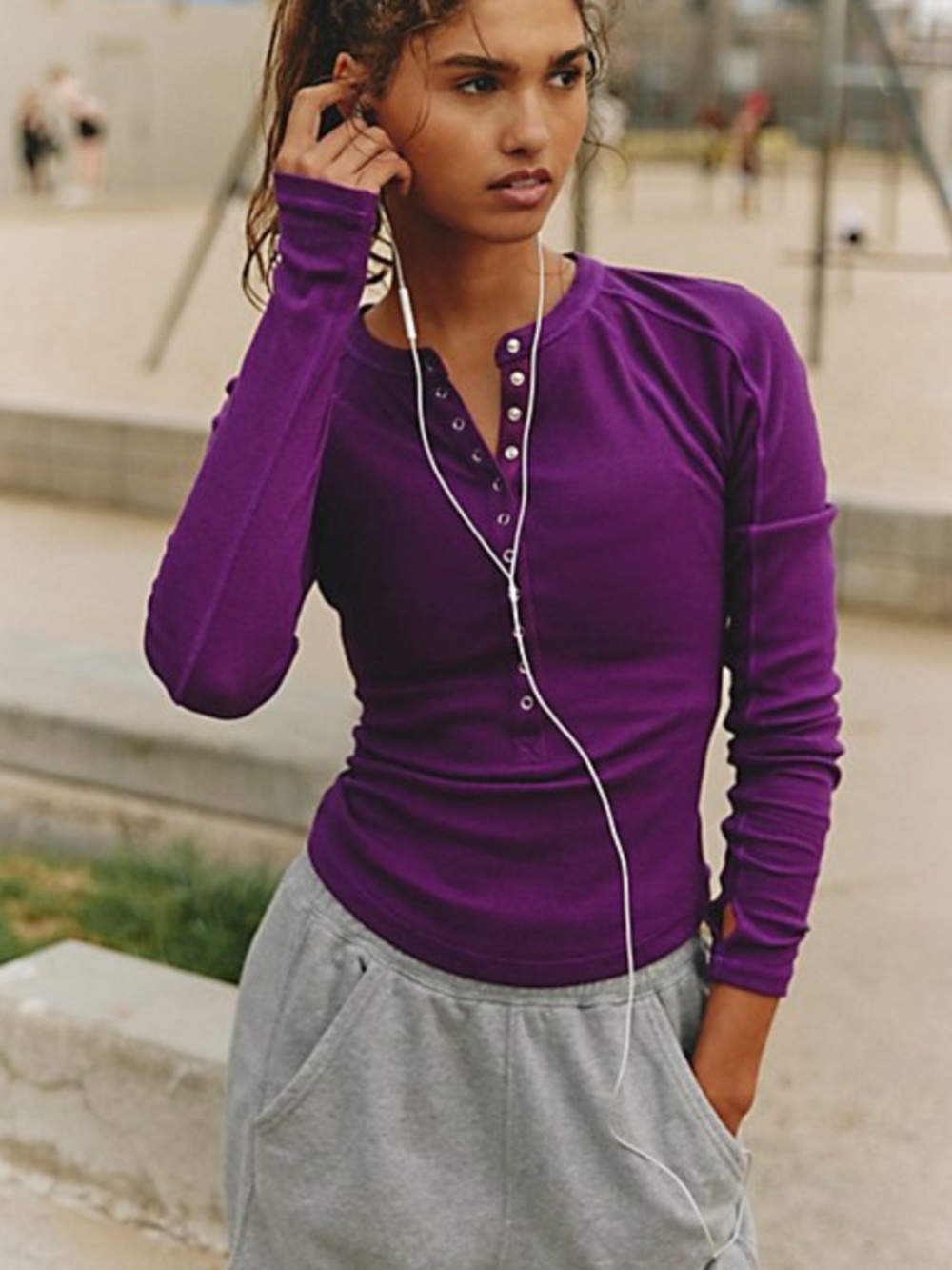 Free People long sleeve rib Henley top